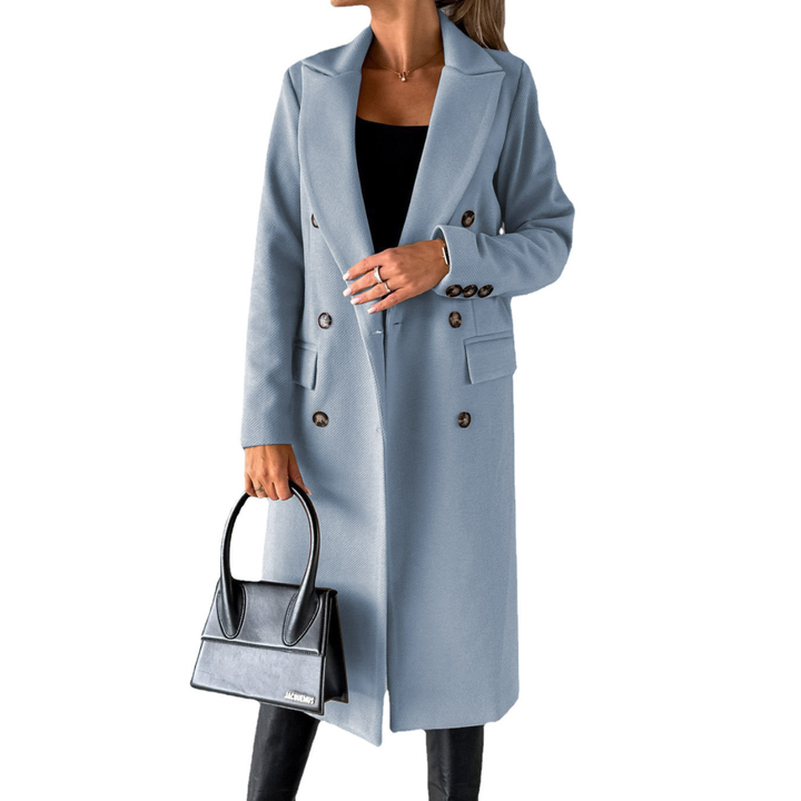 Damen Lange Jacke mit Revers und Knopfverschluss