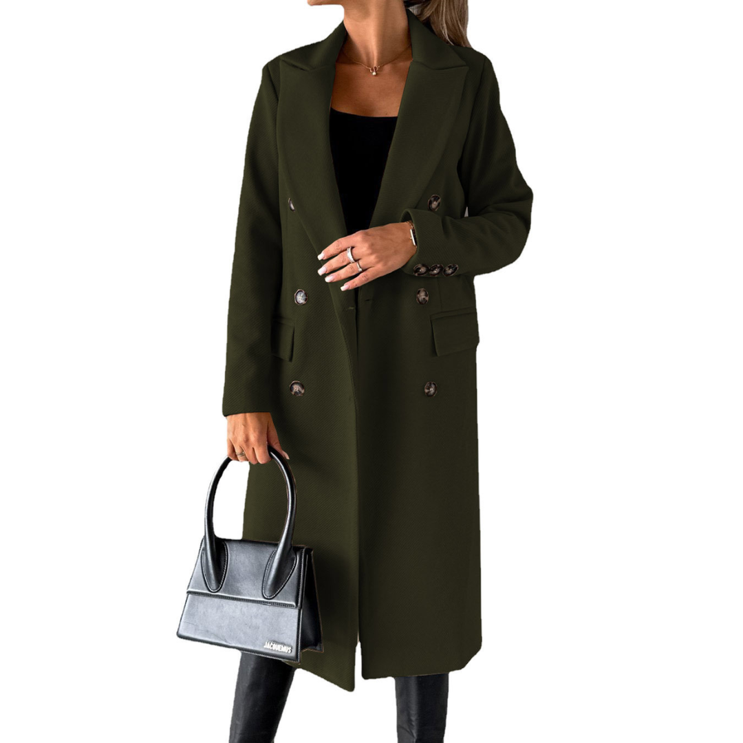 Damen Lange Jacke mit Revers und Knopfverschluss