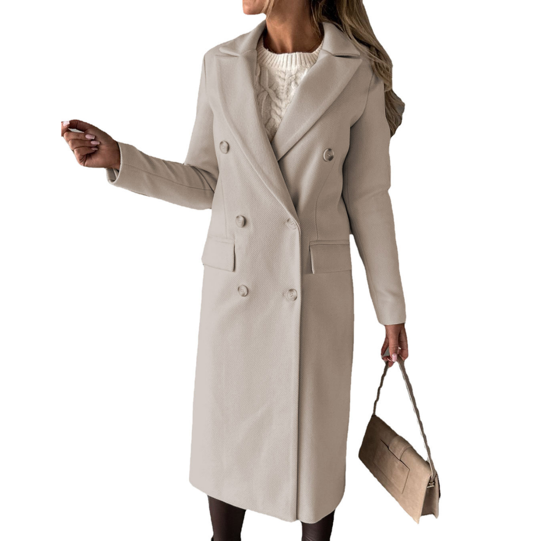 Damen Lange Jacke mit Revers und Knopfverschluss