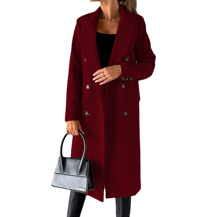 Damen Lange Jacke mit Revers und Knopfverschluss
