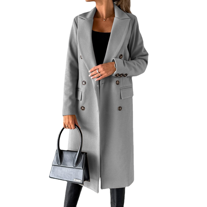 Damen Lange Jacke mit Revers und Knopfverschluss