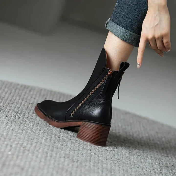 Damen Stiefeletten mit Blockabsatz und Reißverschluss