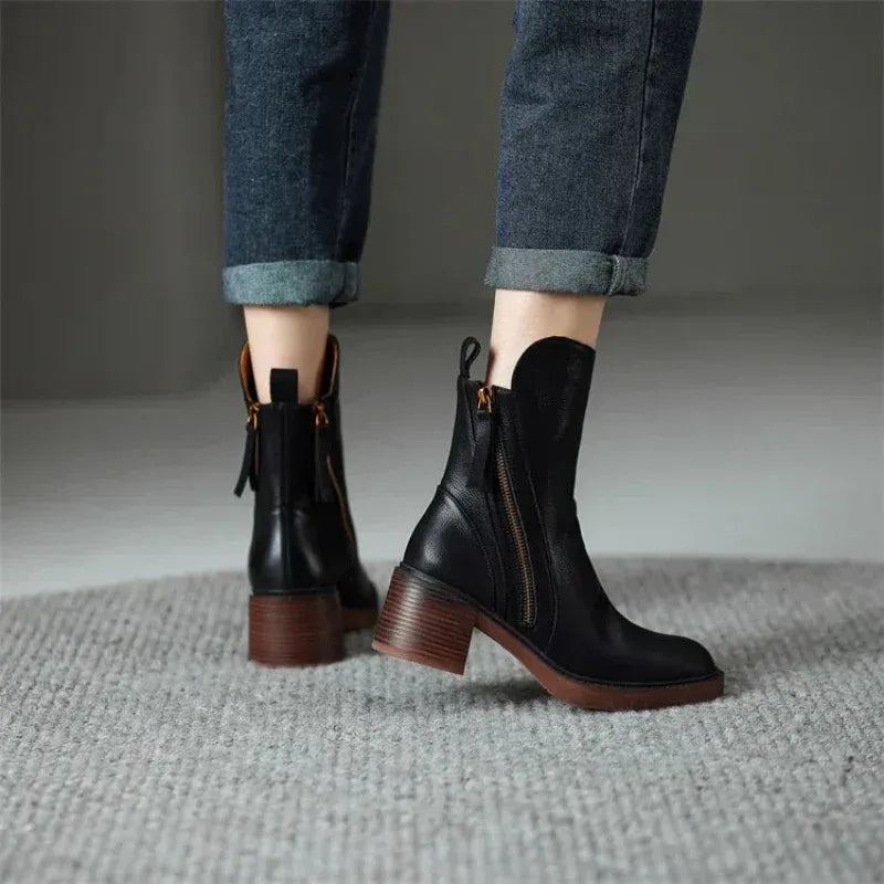 Damen Stiefeletten mit Blockabsatz und Reißverschluss