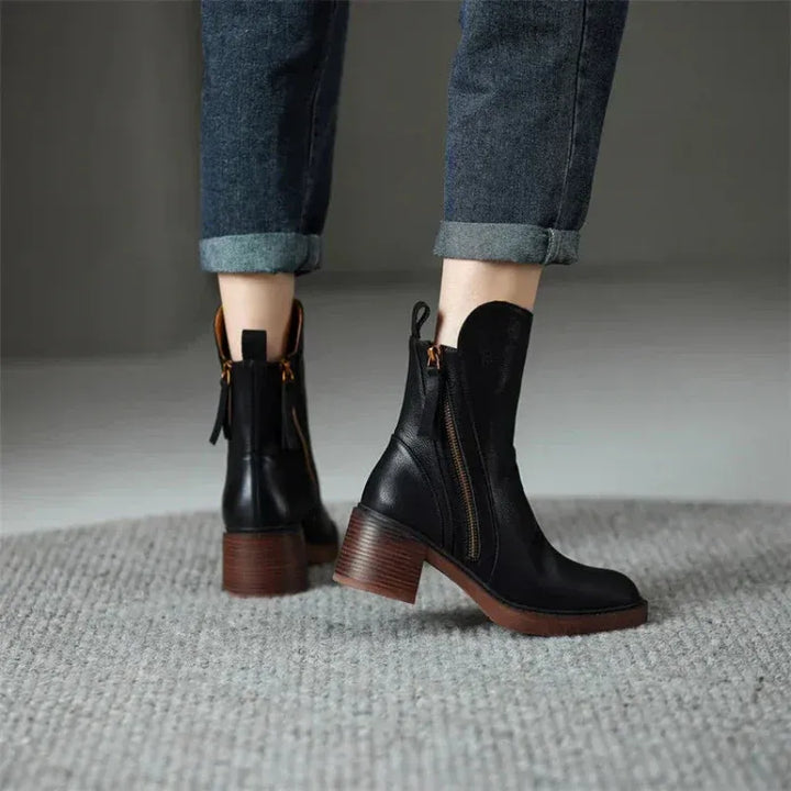 Damen Stiefeletten mit Blockabsatz und Reißverschluss