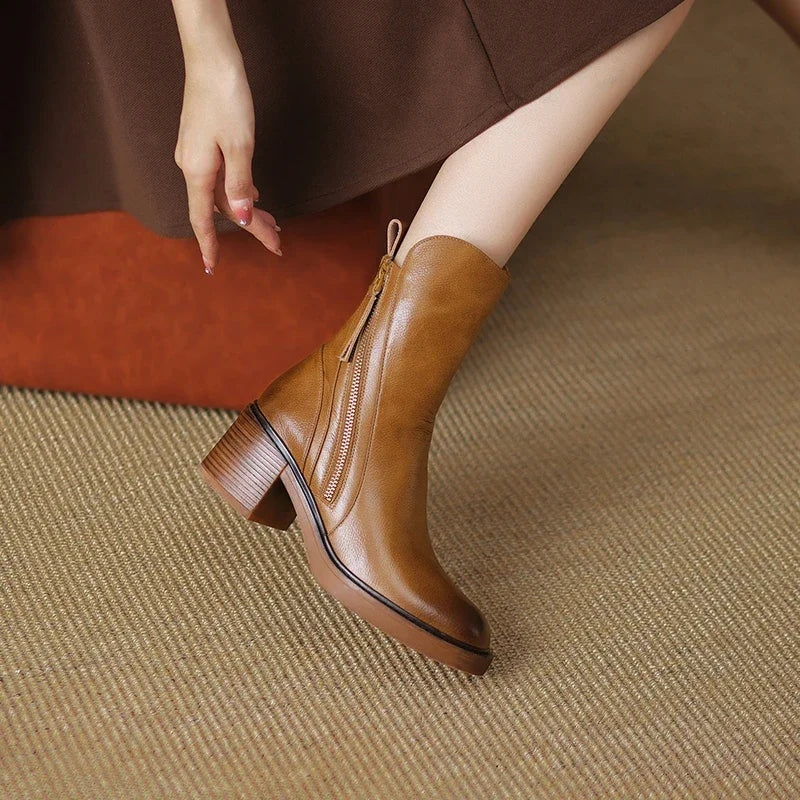 Damen Stiefeletten mit Blockabsatz und Reißverschluss