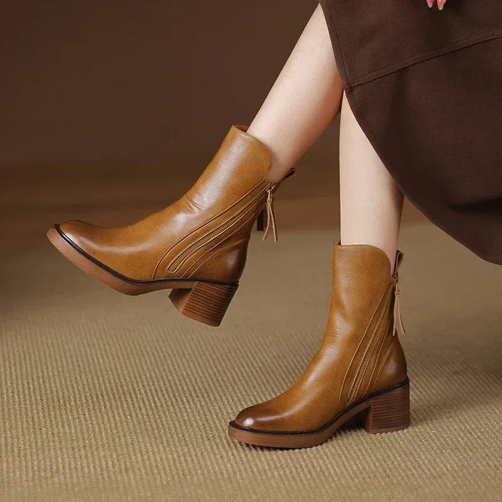 Damen Stiefeletten mit Blockabsatz und Reißverschluss