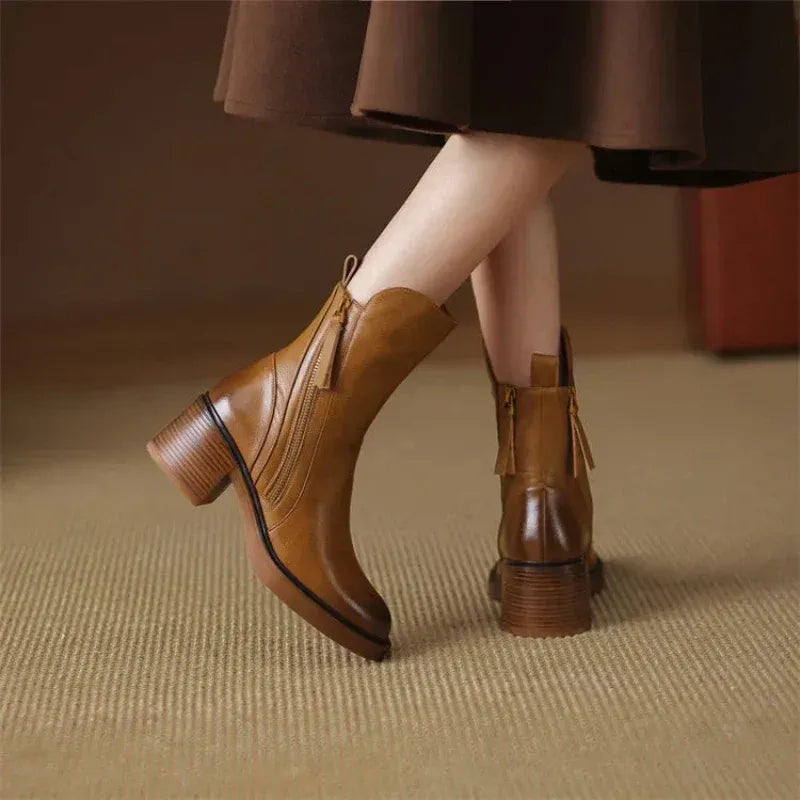Damen Stiefeletten mit Blockabsatz und Reißverschluss