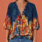 Bedruckte Bluse mit V-Ausschnitt und Knopfverschluss für Damen | Mireya