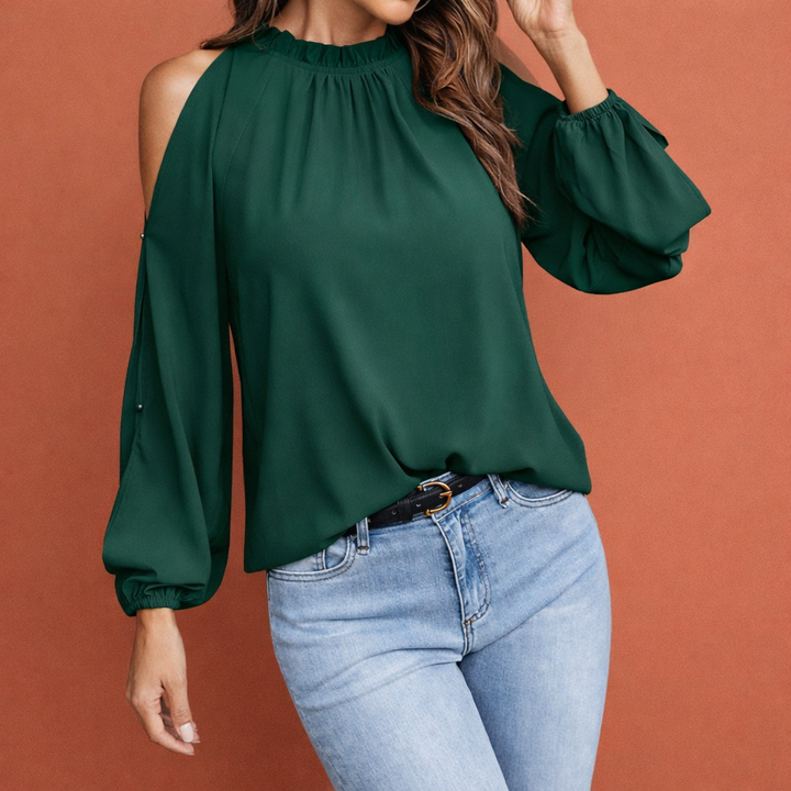 Damenbluse mit Rüschenkragen und offenen Schultern für elegante Outfits | Elinor