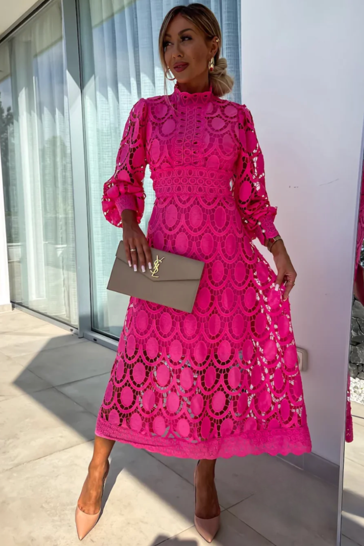 ELORA - Hochgeschlossenes Spitzen-Midikleid