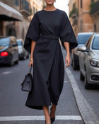 ELVIRA - Midi-Kleid mit Batwing-Ärmeln und Taillengürtel mit Wickeldetail