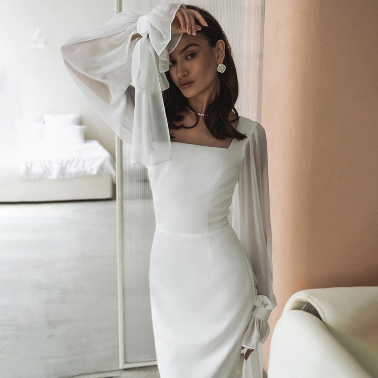 Elegantes langes Kleid mit Chiffonärmeln