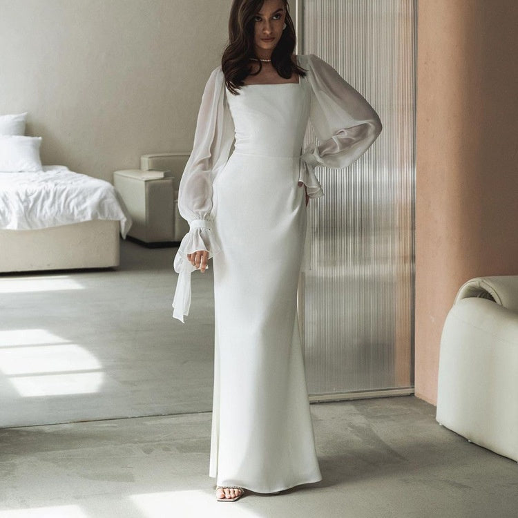 Elegantes langes Kleid mit Chiffonärmeln