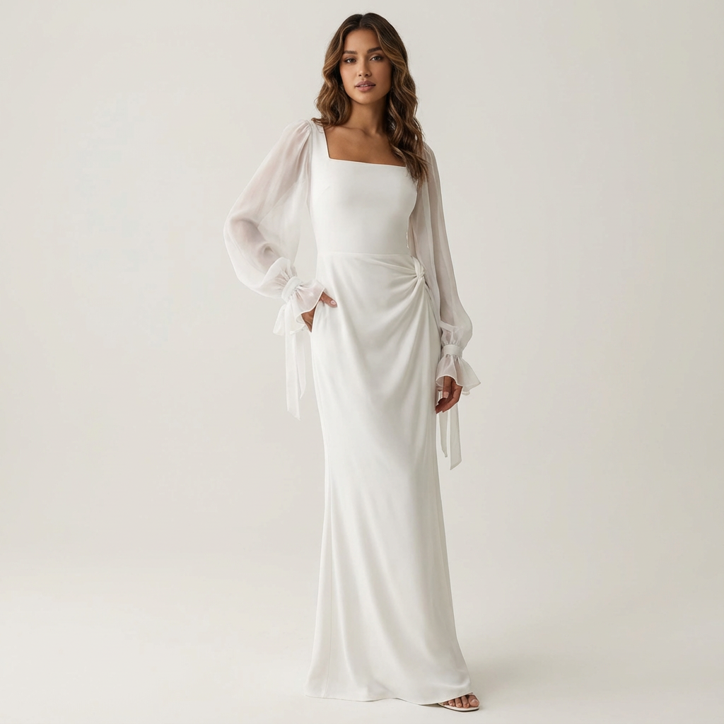 Elegantes langes Kleid mit Chiffonärmeln