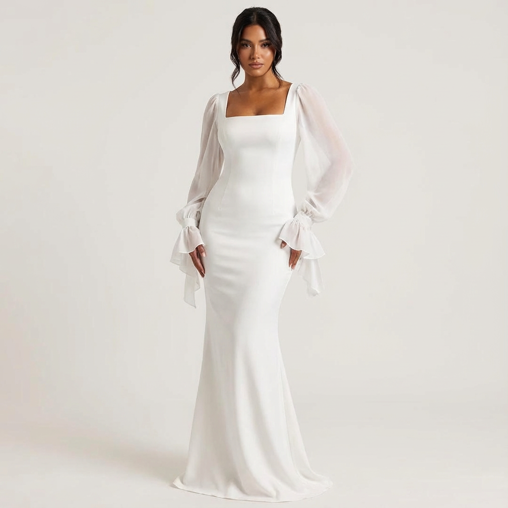 Elegantes langes Kleid mit Chiffonärmeln