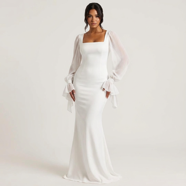 Elegantes langes Kleid mit Chiffonärmeln