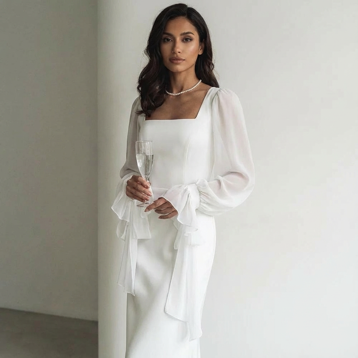 Elegantes langes Kleid mit Chiffonärmeln