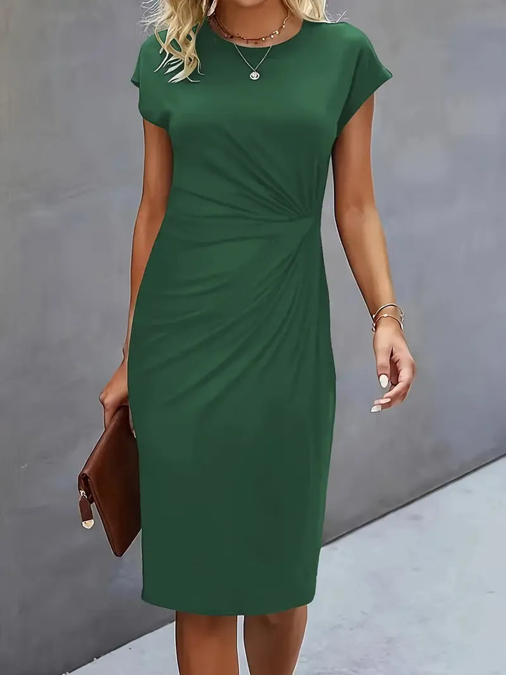 Einfarbiges Midi-Kleid mit Rundhalsausschnitt für Frauen | Ideal für Arbeit oder Veranstaltungen
