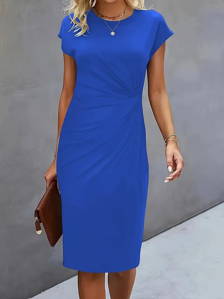 Einfarbiges Midi-Kleid mit Rundhalsausschnitt für Frauen | Ideal für Arbeit oder Veranstaltungen