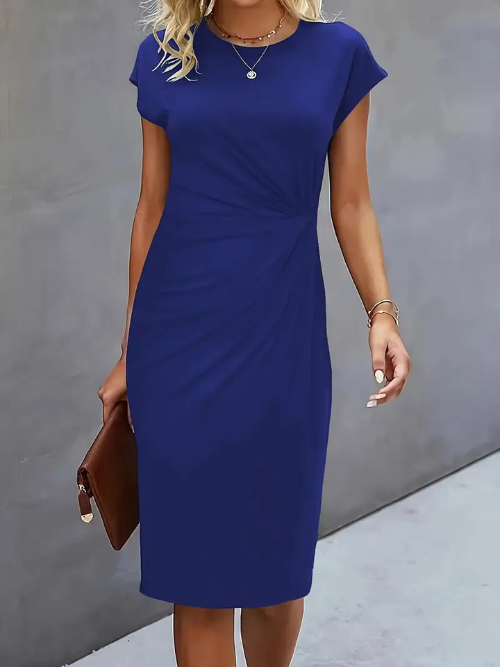 Einfarbiges Midi-Kleid mit Rundhalsausschnitt für Frauen | Ideal für Arbeit oder Veranstaltungen
