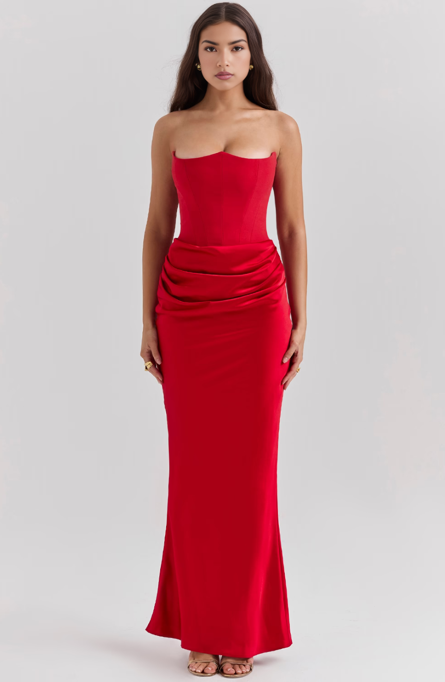 Damen Strapless Korsett Bodycon Maxikleid