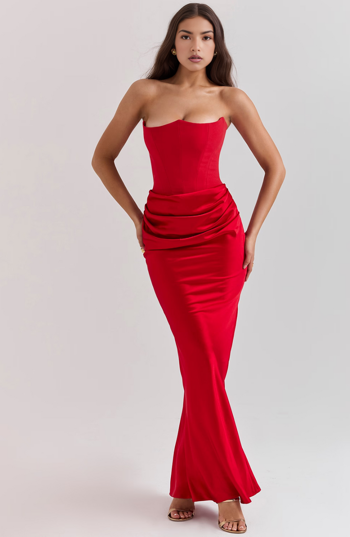 Damen Strapless Korsett Bodycon Maxikleid