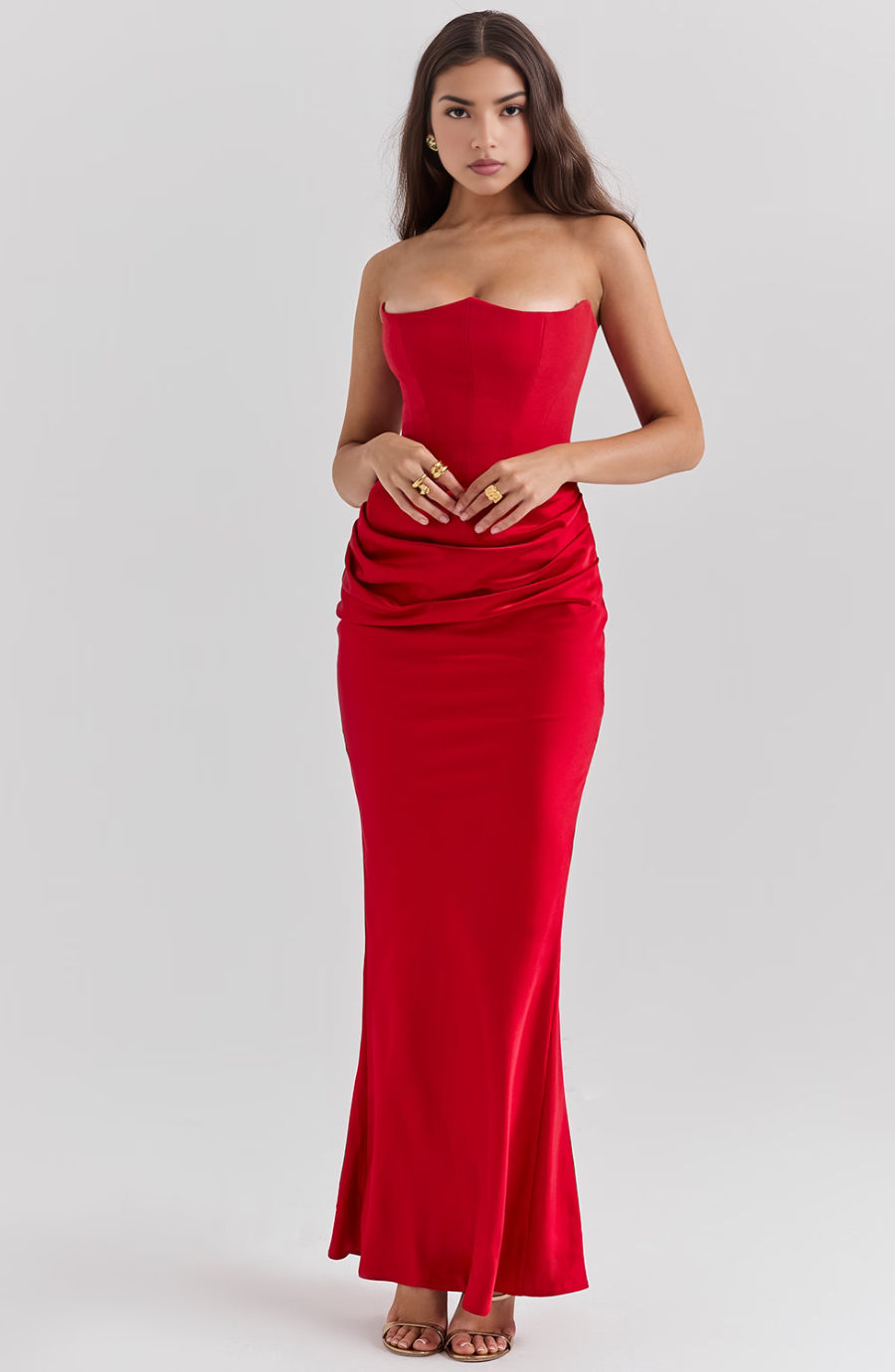 Damen Strapless Korsett Bodycon Maxikleid
