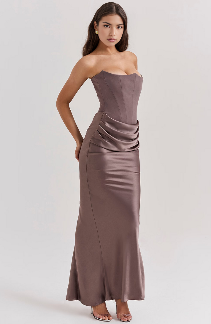 Damen Strapless Korsett Bodycon Maxikleid