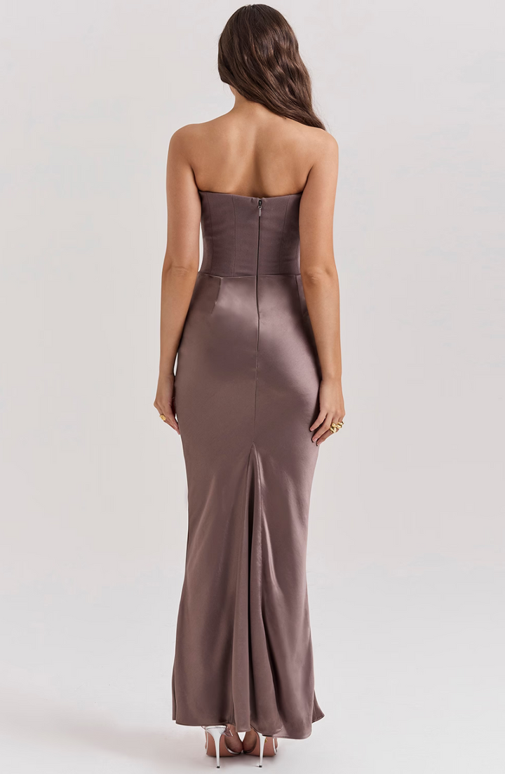 Damen Strapless Korsett Bodycon Maxikleid