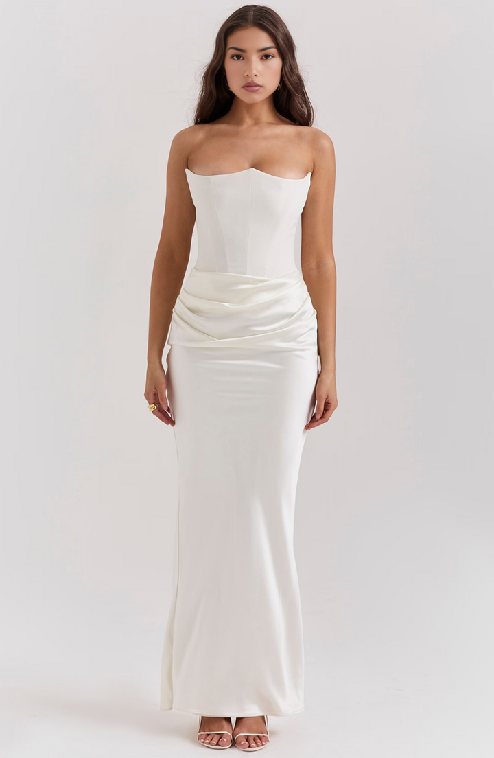 Damen Strapless Korsett Bodycon Maxikleid