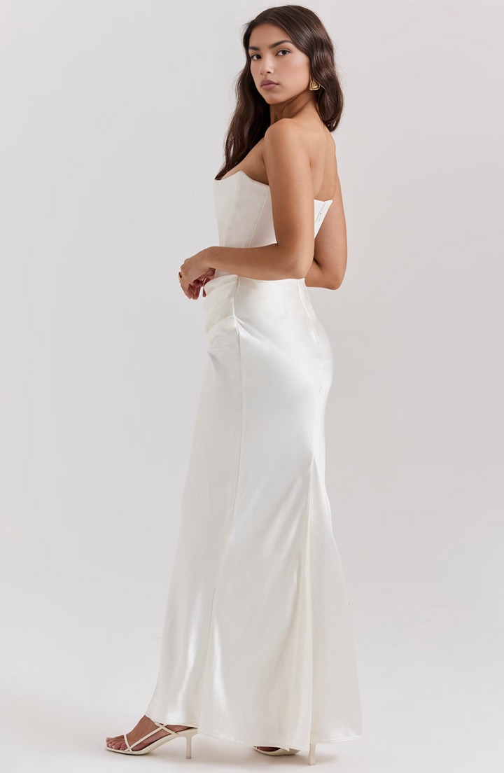 Damen Strapless Korsett Bodycon Maxikleid