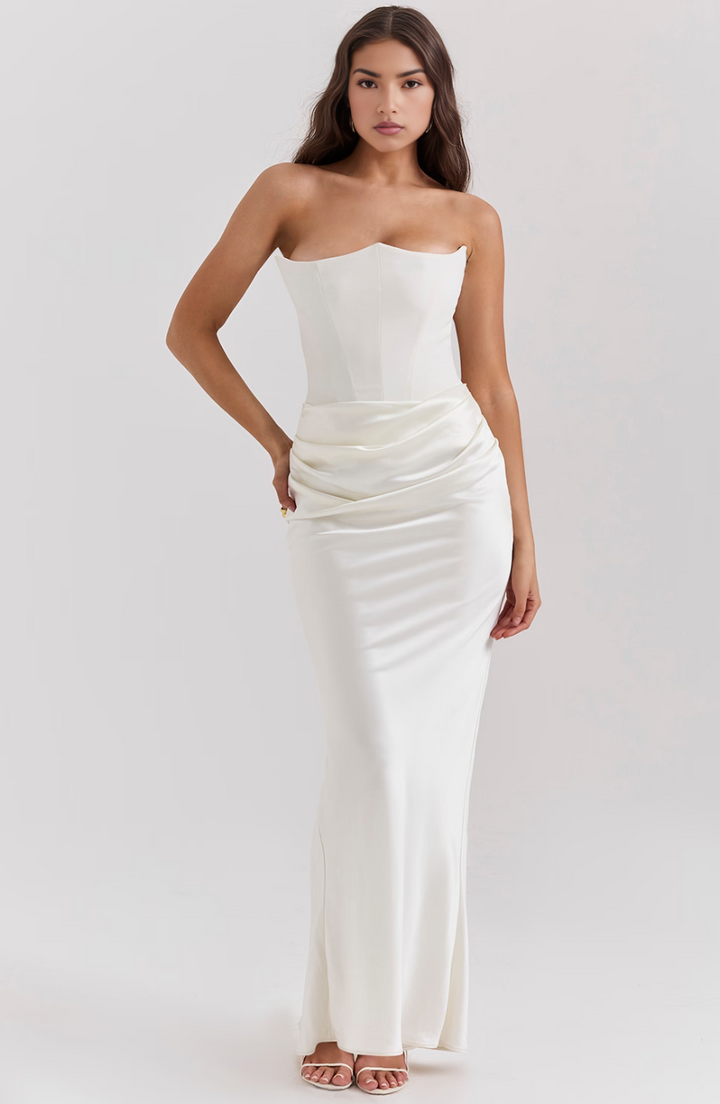 Damen Strapless Korsett Bodycon Maxikleid