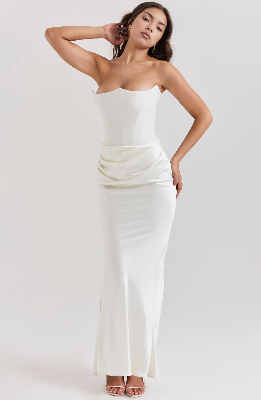 Damen Strapless Korsett Bodycon Maxikleid
