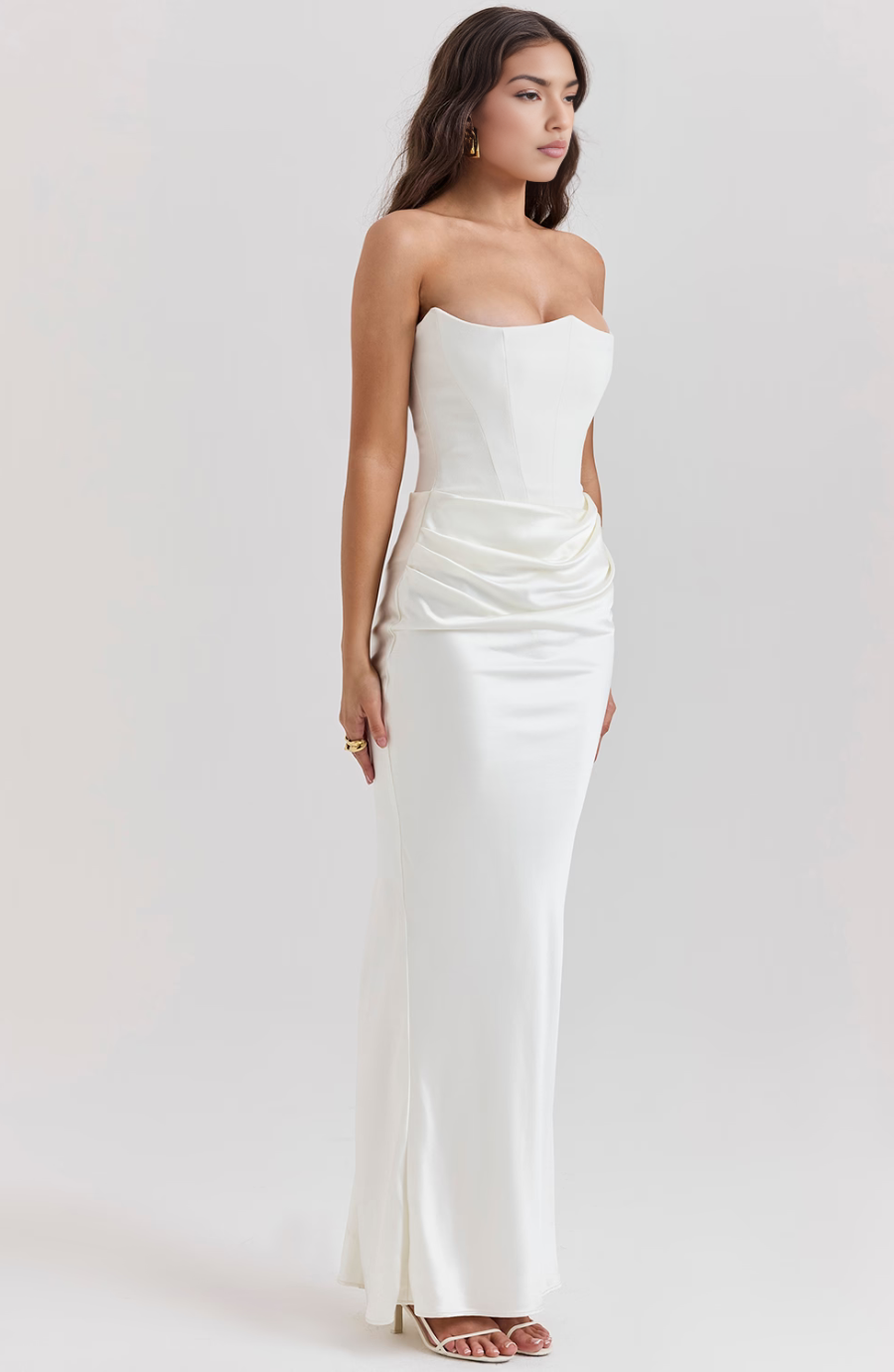 Damen Strapless Korsett Bodycon Maxikleid