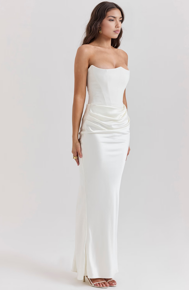 Damen Strapless Korsett Bodycon Maxikleid