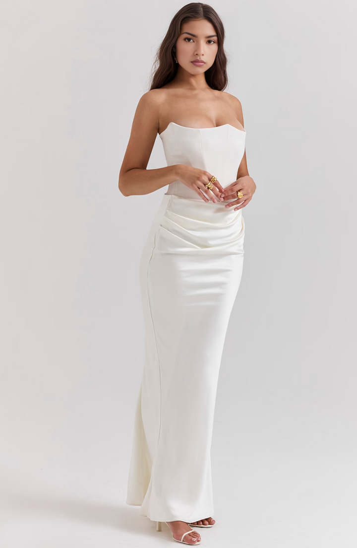Damen Strapless Korsett Bodycon Maxikleid