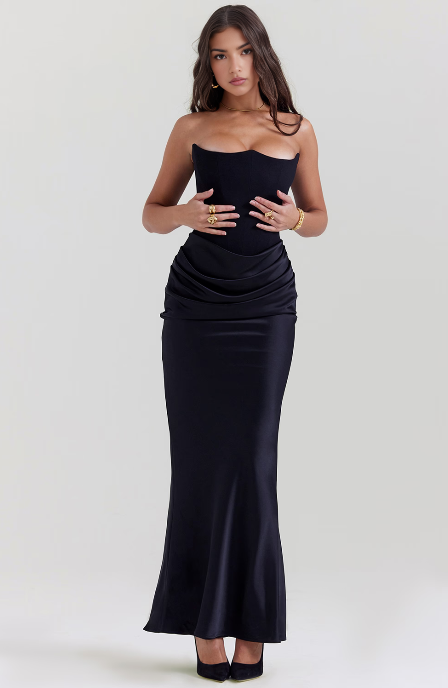 Damen Strapless Korsett Bodycon Maxikleid