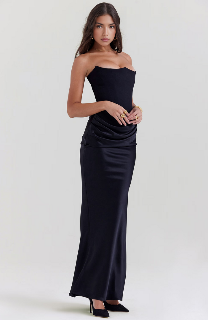 Damen Strapless Korsett Bodycon Maxikleid