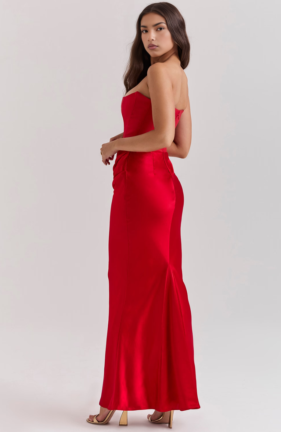 Damen Strapless Korsett Bodycon Maxikleid