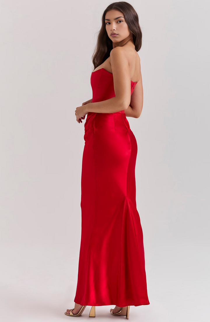 Damen Strapless Korsett Bodycon Maxikleid