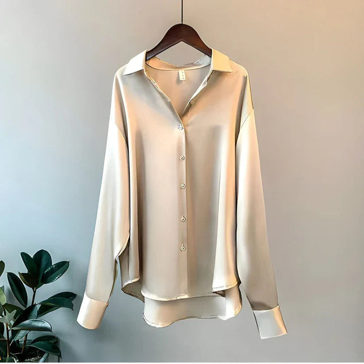Dorothy - Satin Oversized Langarm-Hemd mit Knopfleiste