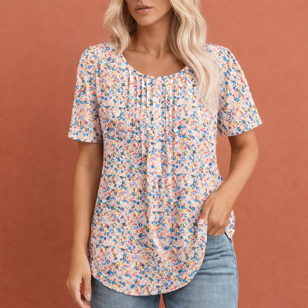 Damen Sommer Top mit Rundhalsausschnitt und Faltendetails | Marlijn