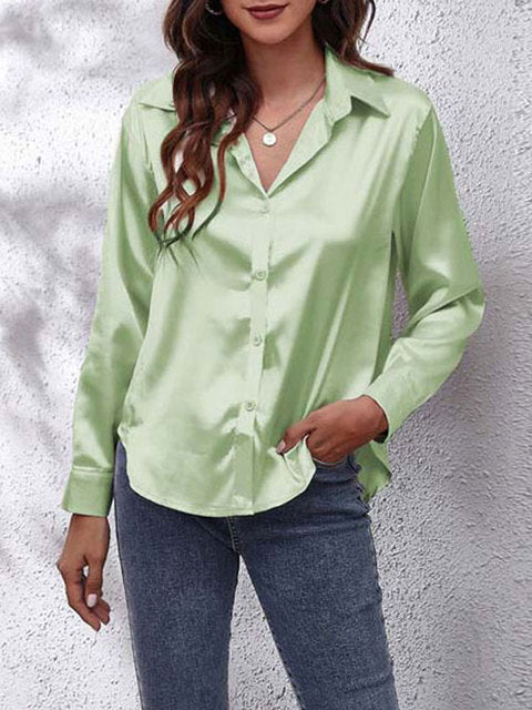 Elegante Bluse Damen Satinoptik Langarm