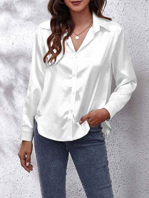 Elegante Bluse Damen Satinoptik Langarm