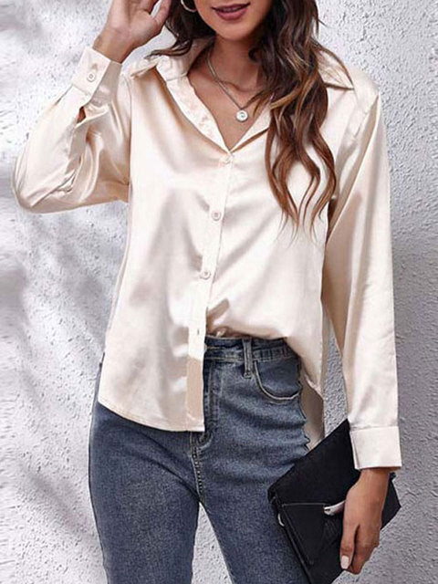 Elegante Bluse Damen Satinoptik Langarm