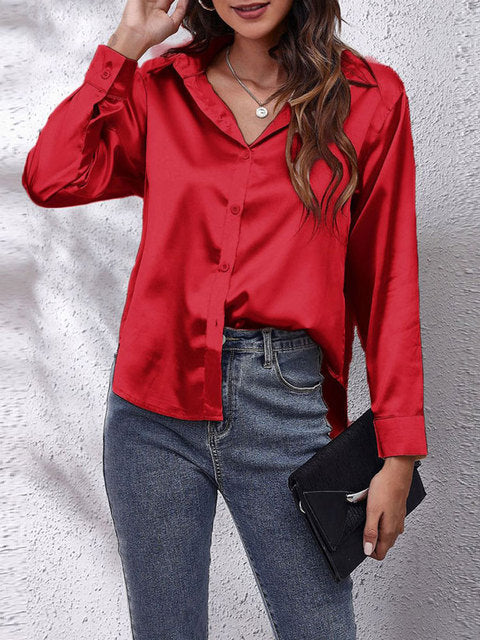 Elegante Bluse Damen Satinoptik Langarm