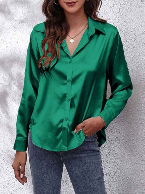 Elegante Bluse Damen Satinoptik Langarm