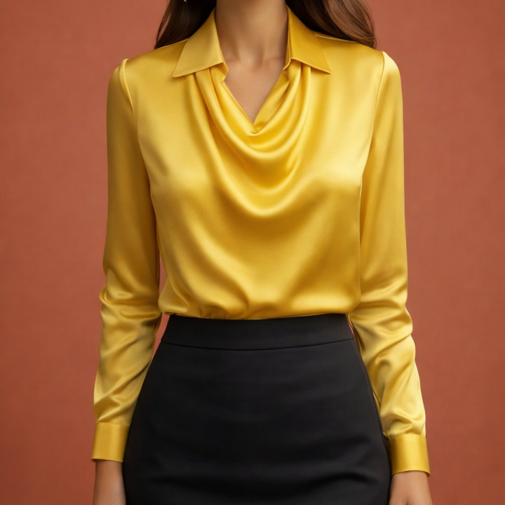 Satinbluse mit drapierendem Kragen für Damen | Elina