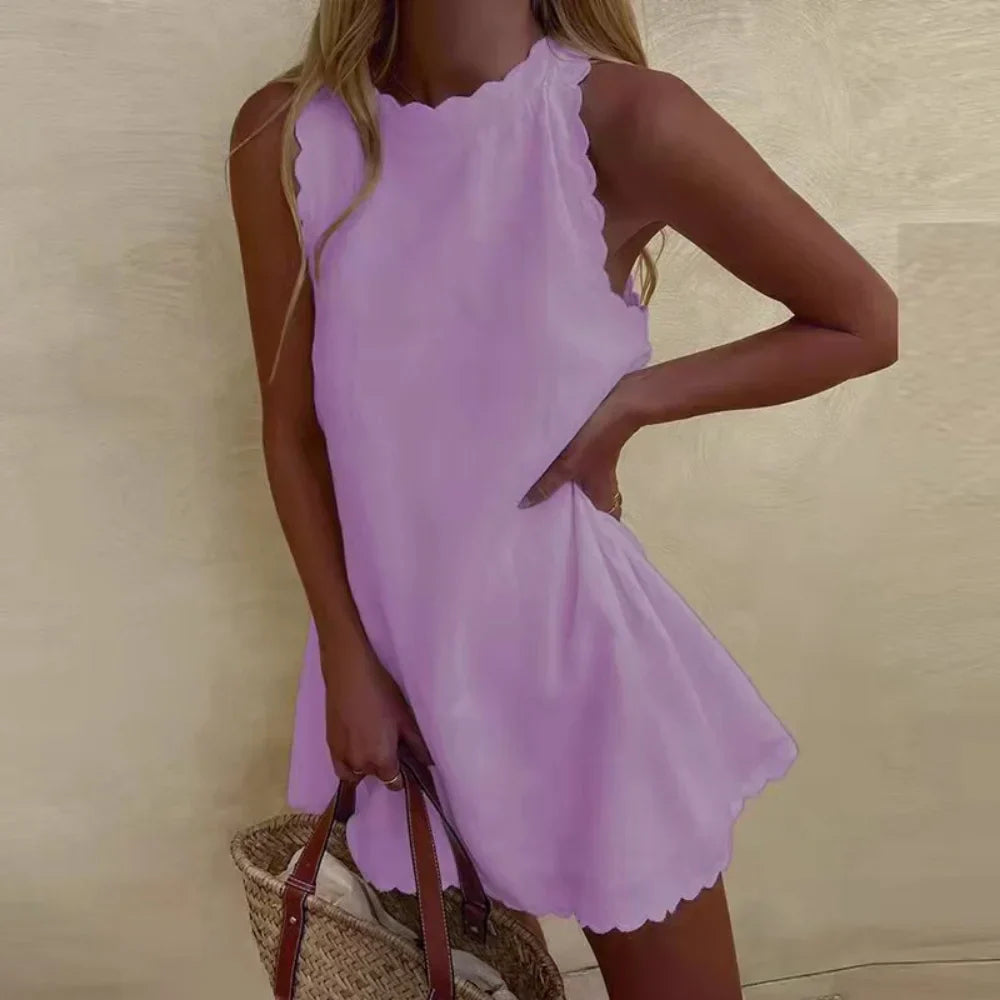 Amara | Ärmelloses A-Linien Sommerkleid mit gewelltem Saum