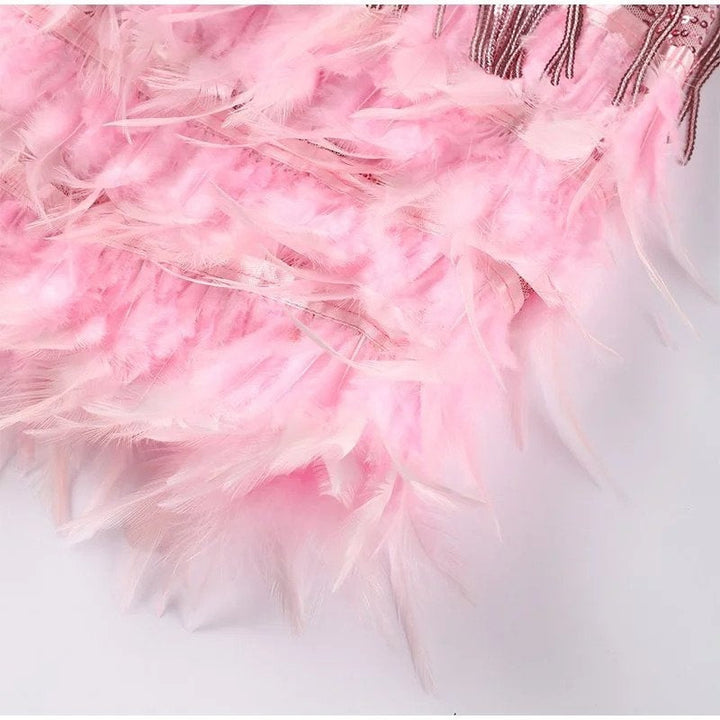 Glamouröses Pailletten-Feder-Cocktailkleid
